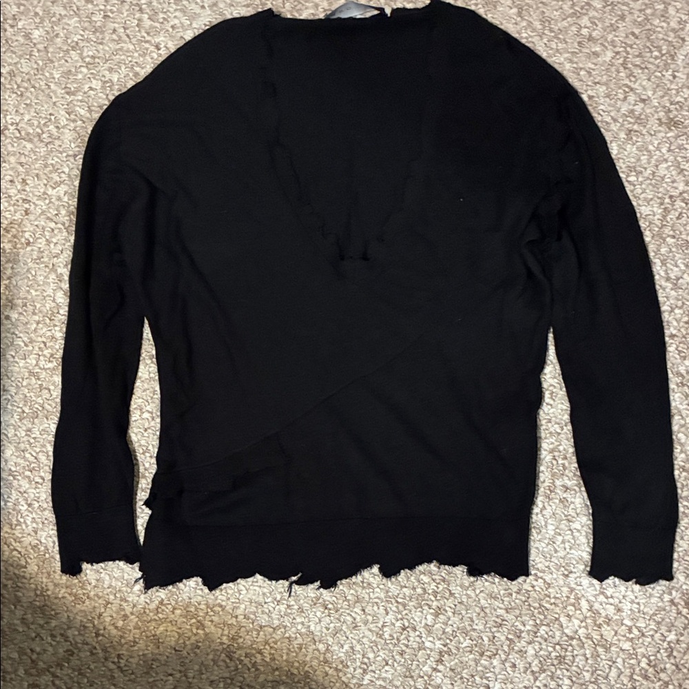 IRO Black Distressed V-Neck Sweater